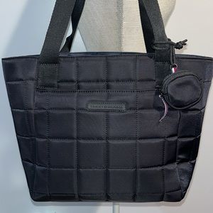 Tommy Hilfiger EUC Black Quilted Nylon Tote Bag
